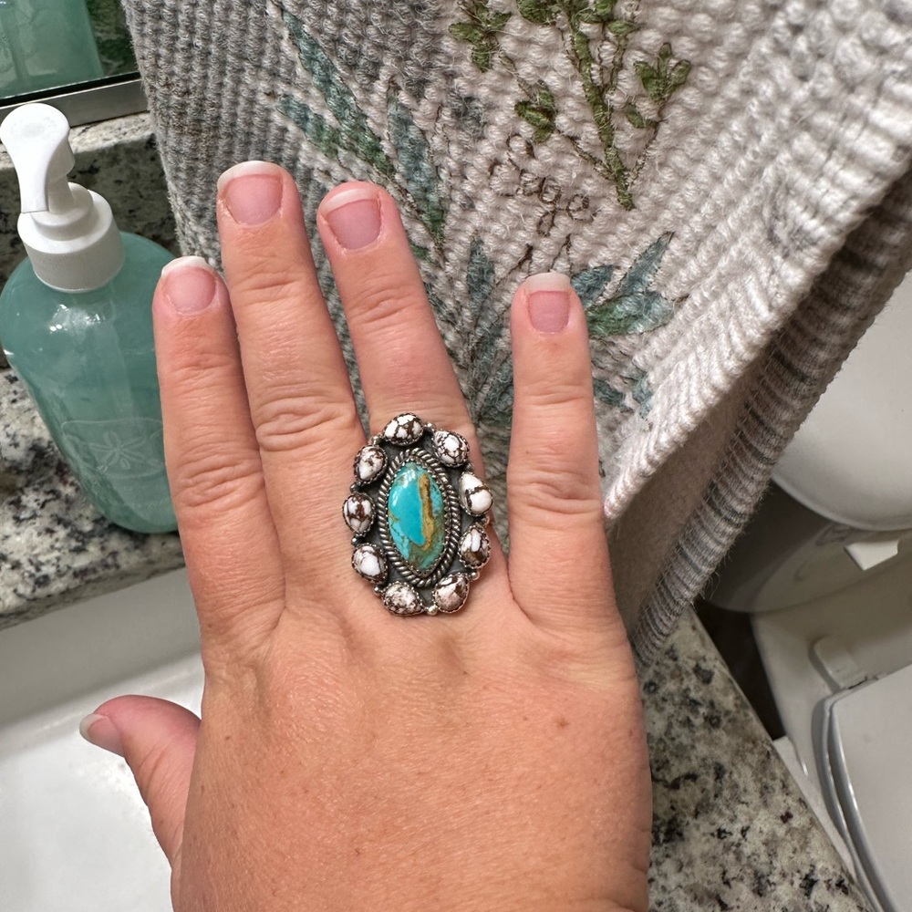 Turquoise And Silver Statement Ring - image 2